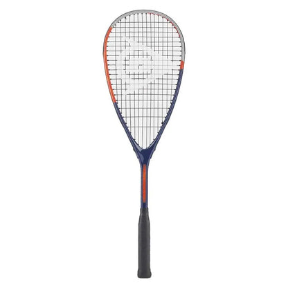 A Dunlop Tristorm Pro squash racket with blue, orange, and gray colors.