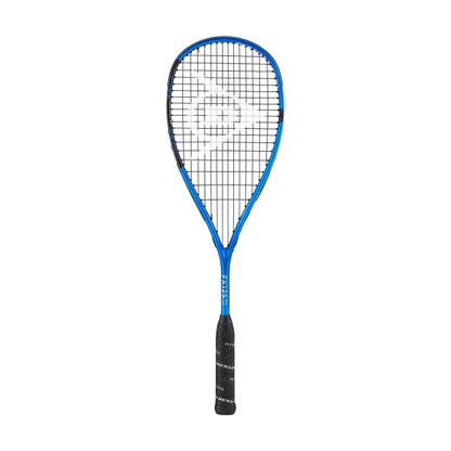 A blue and black Dunlop FX Pro Lite 125 racquetball racket with a full graphite frame and a head light balance.