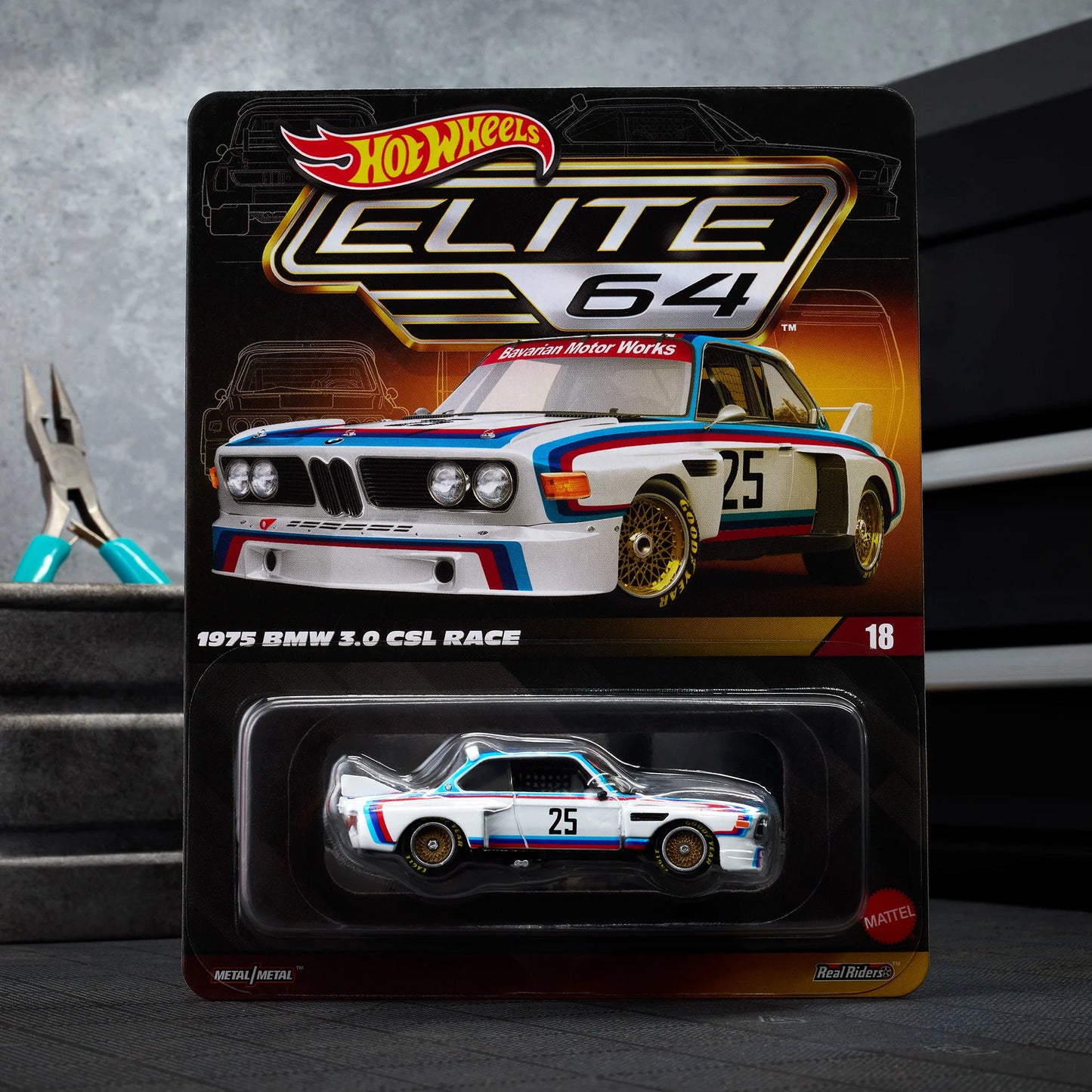 HOT WHEELS Elite 64 1975 BMW 3.0 CSL Race Die-Cast Model Car