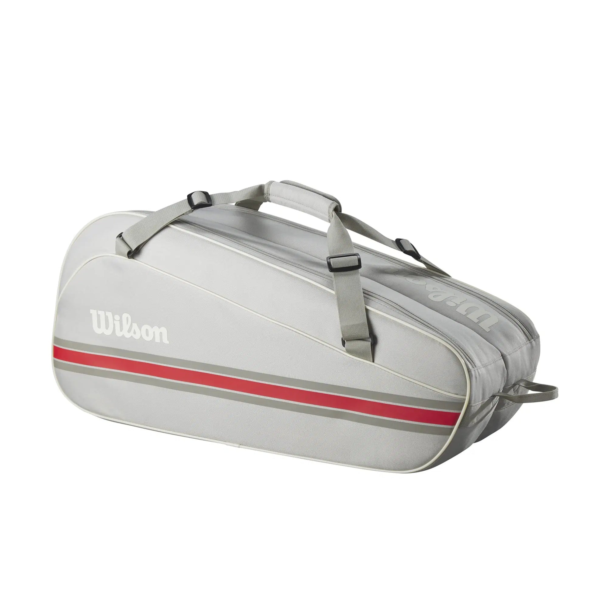 Wilson Team 6 Racket Bag in gray and red - professional storage for squash and tennis gear.