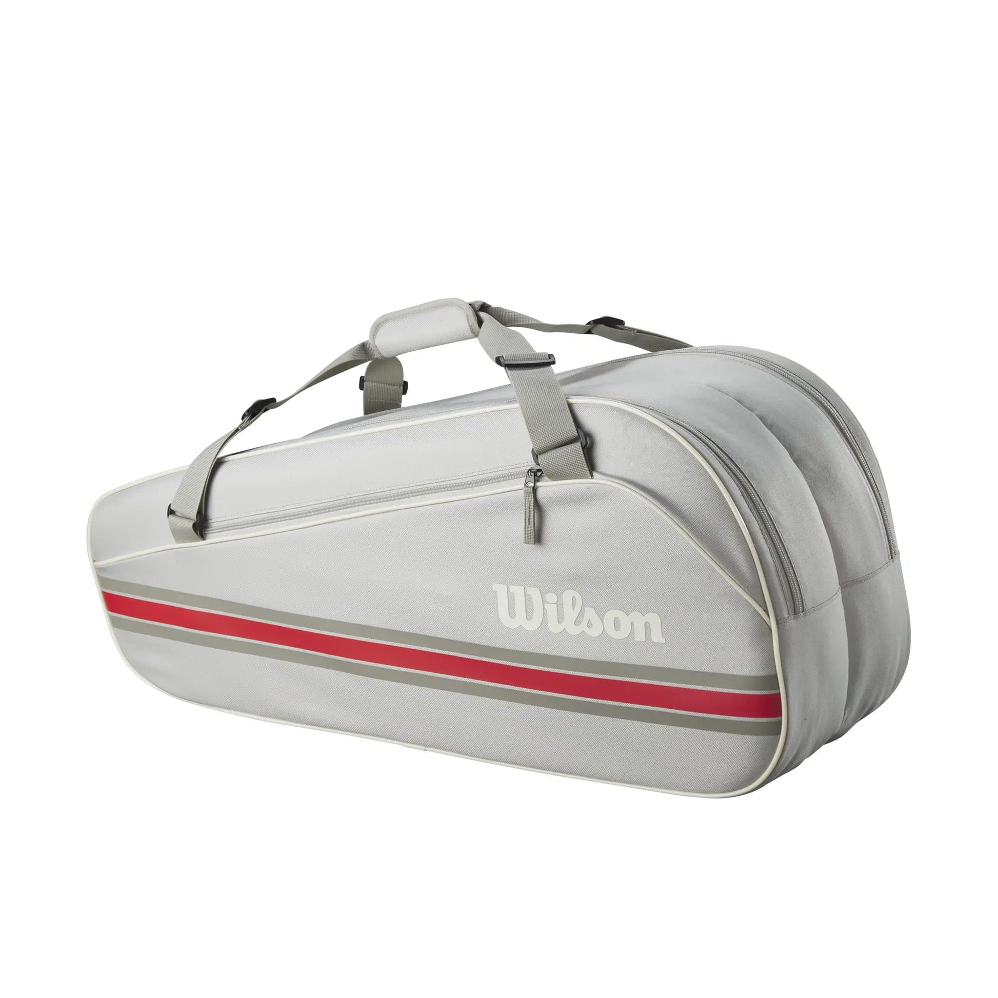 Side view of Wilson Team 6 Racket Bag showing zippered accessory pockets and Wilson branding.