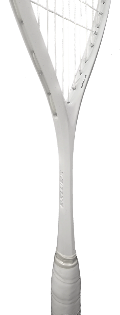 Close-up of a white tennis racket on a white background