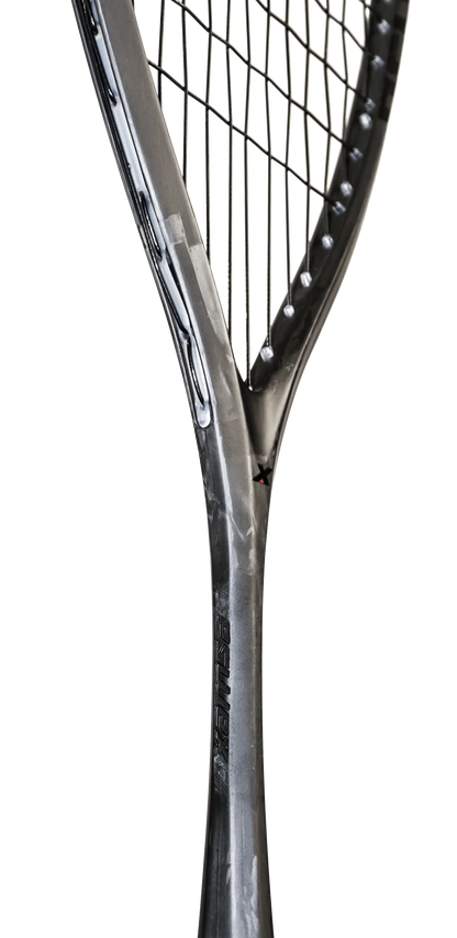 Close-up of a tennis racket on a white background
