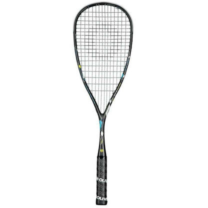 Squash racket with brand logo on a white background