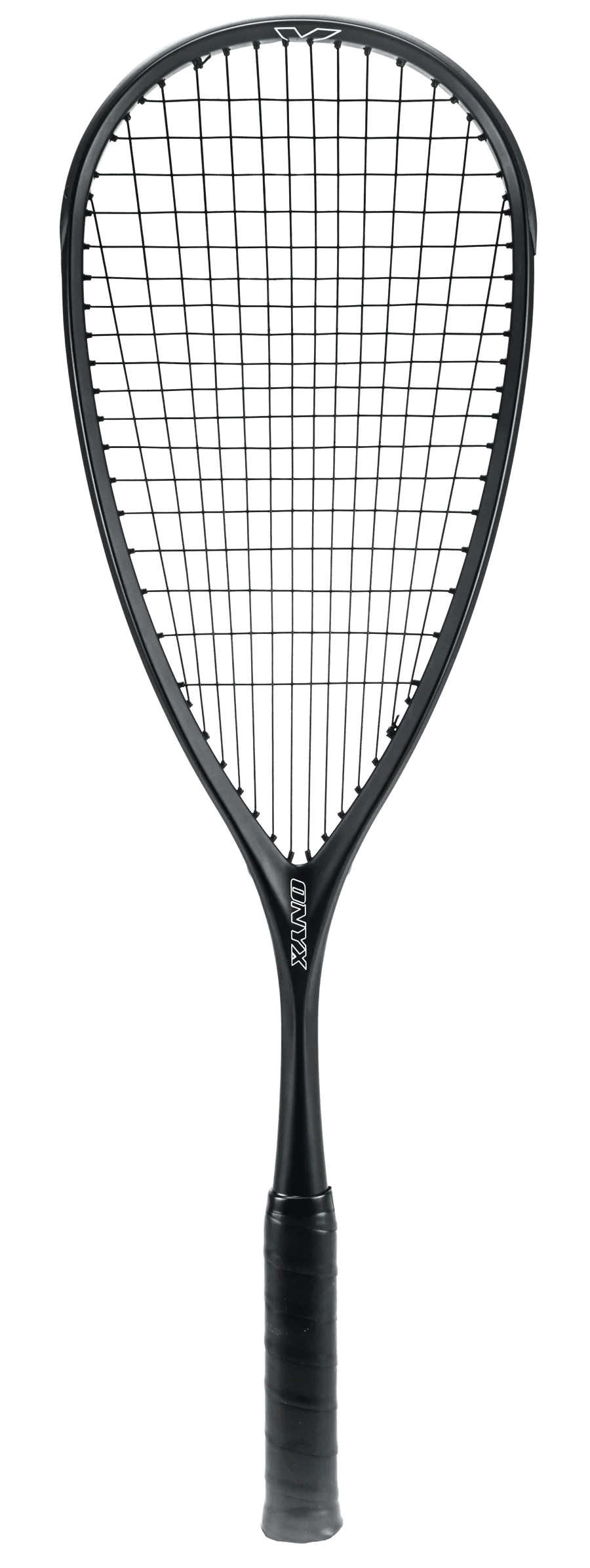 Frontal view of the Xamsa Onyx Squash Racket - Professional frame designed for power and control.